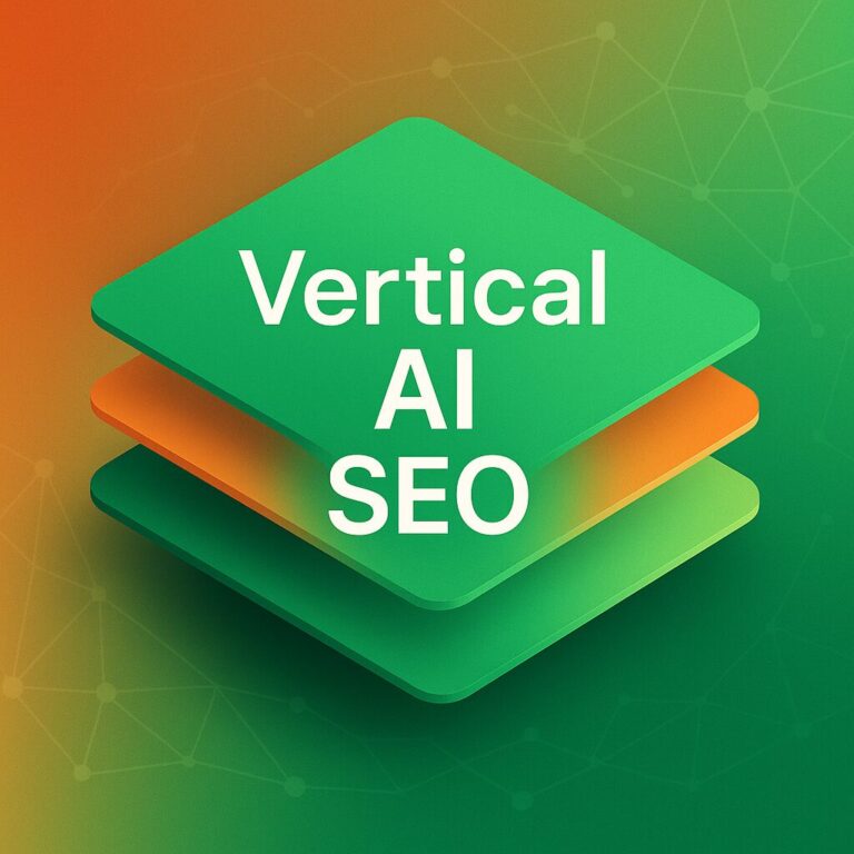 Illustration showing layered blocks labeled "Vertical AI SEO" symbolizing how industry-specific AI is transforming technical SEO strategies.