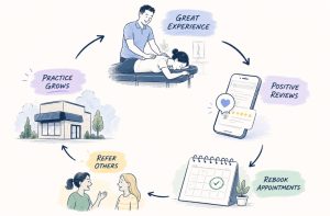 Read more about the article The Chiropractic Growth Loop: How Reviews, Rebooking, and Referrals Work Together